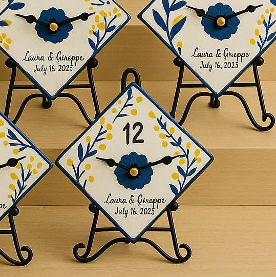 10/30/60 Floral Mini Wall Clocks – Personalized 4” Hand-Painted Ceramic Clock – Perfect for Weddings, Birthdays & Special Event Favors