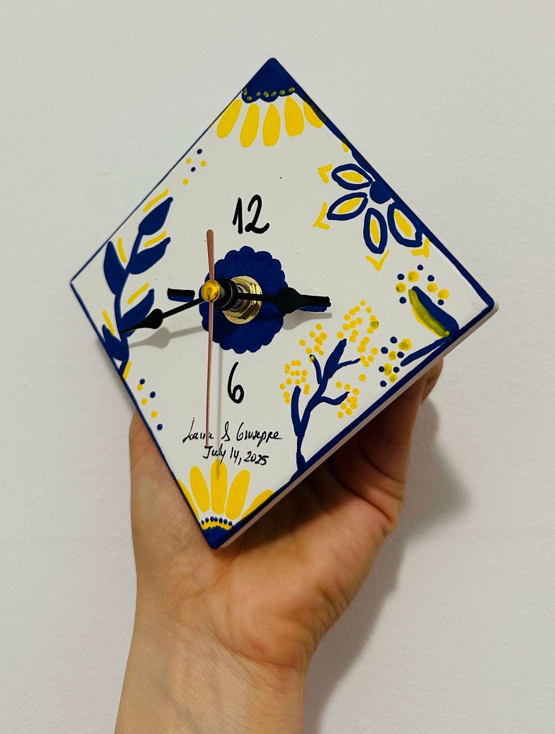 10/30/60 Floral Mini Wall Clocks – Personalized 4” Hand-Painted Ceramic Clock – Perfect for Weddings, Birthdays & Special Event Favors