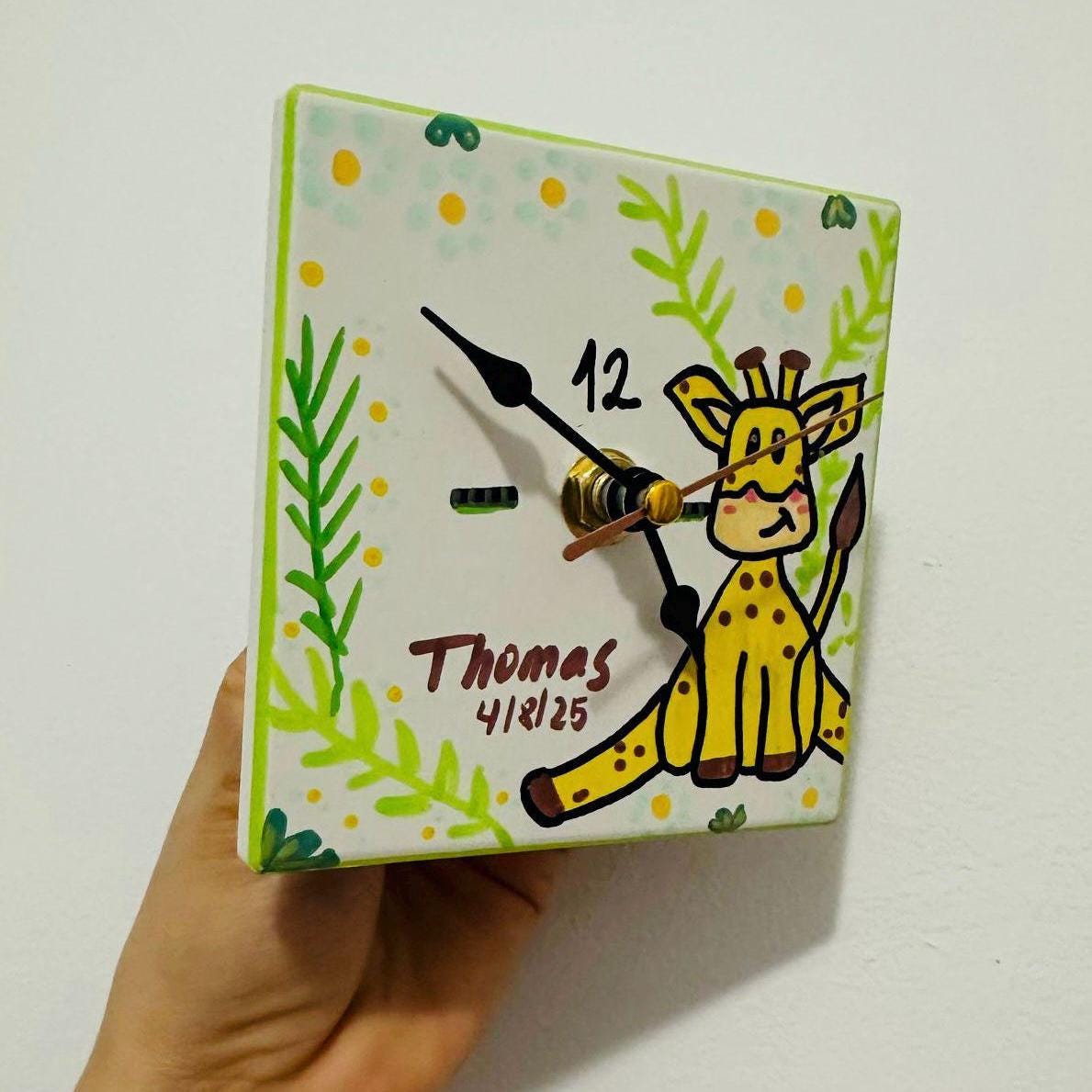 10/30/60 Mini Giraffe Wall Clocks – Personalized 4” Hand- Painted Ceramic Animal Clock – Perfect for Kids’ Parties Favor