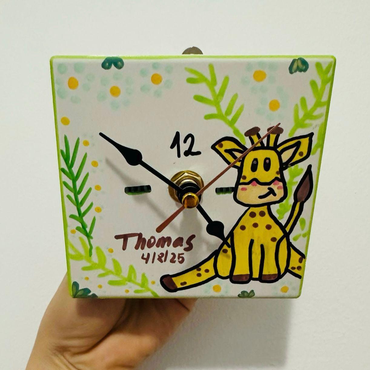10/30/60 Mini Giraffe Wall Clocks – Personalized 4” Hand- Painted Ceramic Animal Clock – Perfect for Kids’ Parties Favor