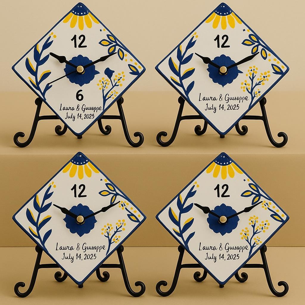 10/30/60 Floral Mini Wall Clocks – Personalized 4” Hand-Painted Ceramic Clock – Perfect for Weddings, Birthdays & Special Event Favors