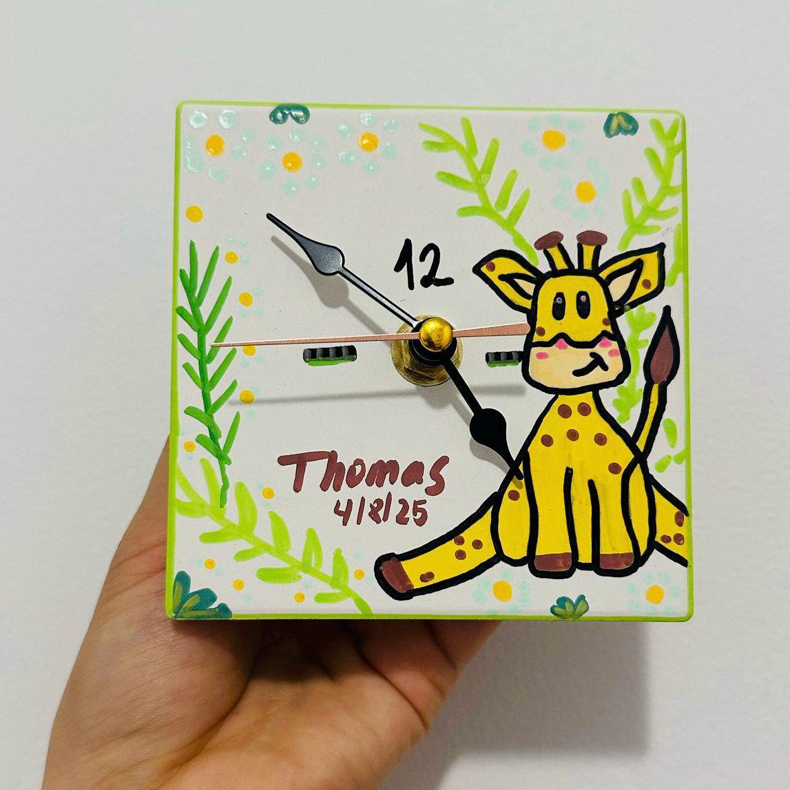 10/30/60 Mini Giraffe Wall Clocks – Personalized 4” Hand- Painted Ceramic Animal Clock – Perfect for Kids’ Parties Favor