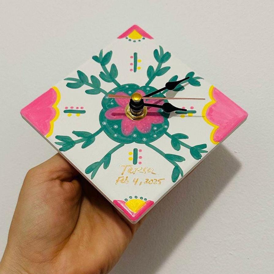 10/30/60 Mini Floral Wall Clocks – 4” Hand-Painted Ceramic Clock – Custom Unique Party Favor for Any Special Occasion